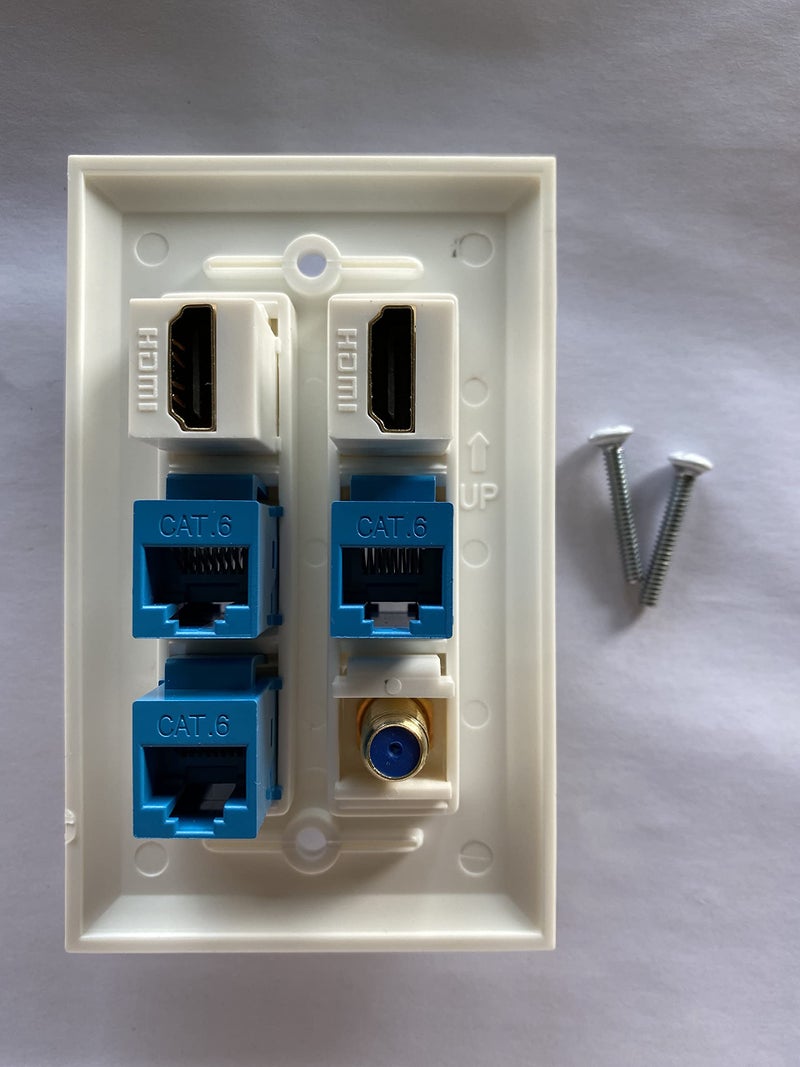 IBL-6 Port Wall Plate 3 Port Cat6+ 2 Port HDMI +1 Port Gold-Plated F Type coaxial Cable TV Keystone Female to Female Jack in White - Image 2